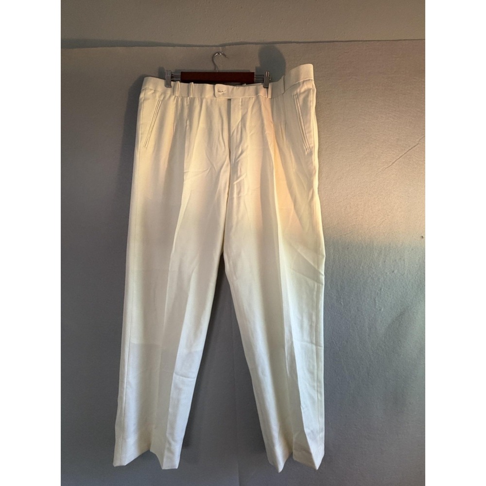 Bachrach Dress Pants Mens 44x30 White Wool Classic Pleated Lined Formal Big Tall
